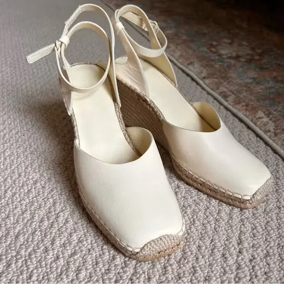 Vince Cecilia Leather Espadrille Wedge in Marble Cream size 9.5 - Picture 2 of 14